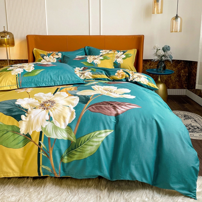 91家纺网 家纺一手货源 找家纺 金爱家 2023新款大版13372全棉花卉系列四件套 清风饮露