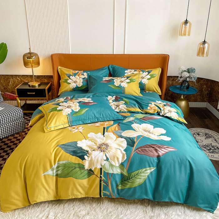 91家纺网 家纺一手货源 找家纺 金爱家 2023新款大版13372全棉花卉系列四件套 清风饮露