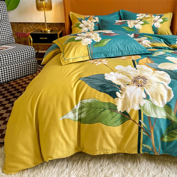 91家纺网 家纺一手货源 找家纺 金爱家 2023新款大版13372全棉花卉系列四件套 清风饮露