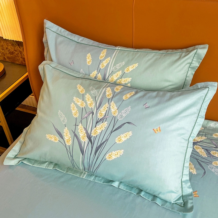 91家纺网 家纺一手货源 找家纺 金爱家 2023新款大版13372全棉花卉系列四件套 如歌绿