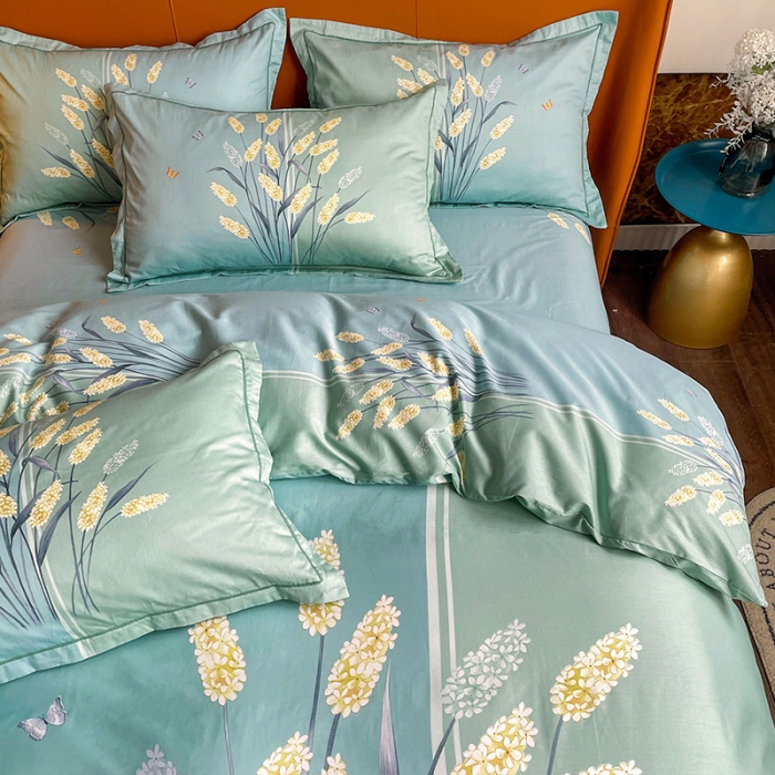 91家纺网 家纺一手货源 找家纺 金爱家 2023新款大版13372全棉花卉系列四件套 如歌绿