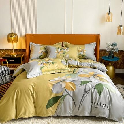 金爱家 2023新款大版13372全棉花卉系列四件套 夏薇儿黄