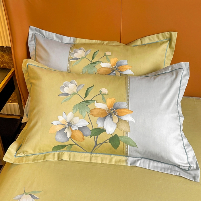 91家纺网 家纺一手货源 找家纺 金爱家 2023新款大版13372全棉花卉系列四件套 夏薇儿黄