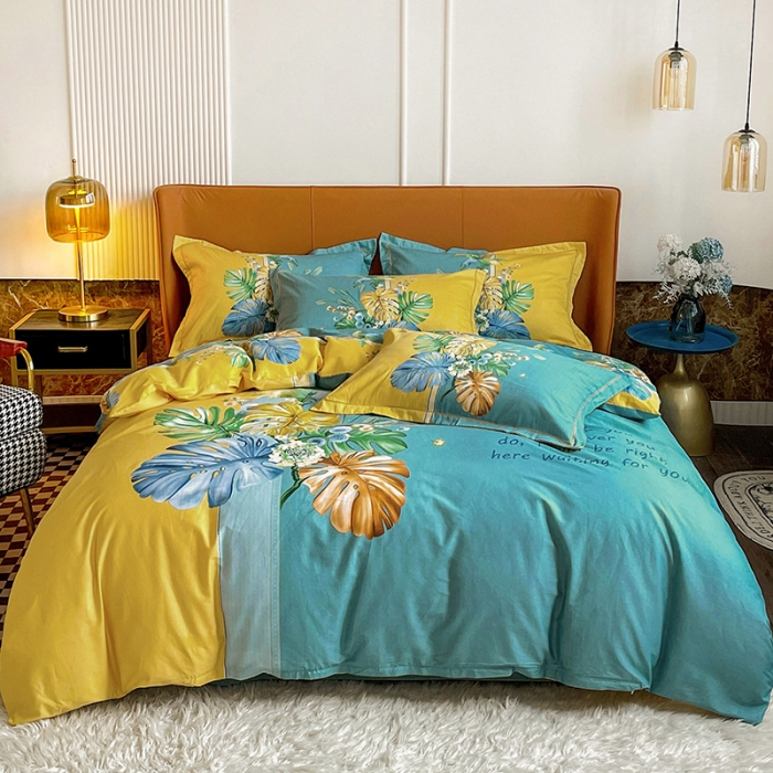 91家纺网 家纺一手货源 找家纺 金爱家 2023新款大版13372全棉花卉系列四件套 仲夏叶语