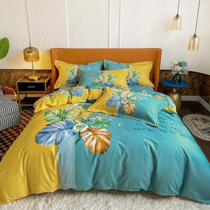 91家纺网 家纺一手货源 找家纺 金爱家 2023新款大版13372全棉花卉系列四件套 仲夏叶语