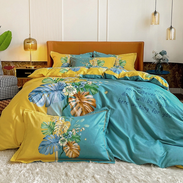 91家纺网 家纺一手货源 找家纺 金爱家 2023新款大版13372全棉花卉系列四件套 仲夏叶语