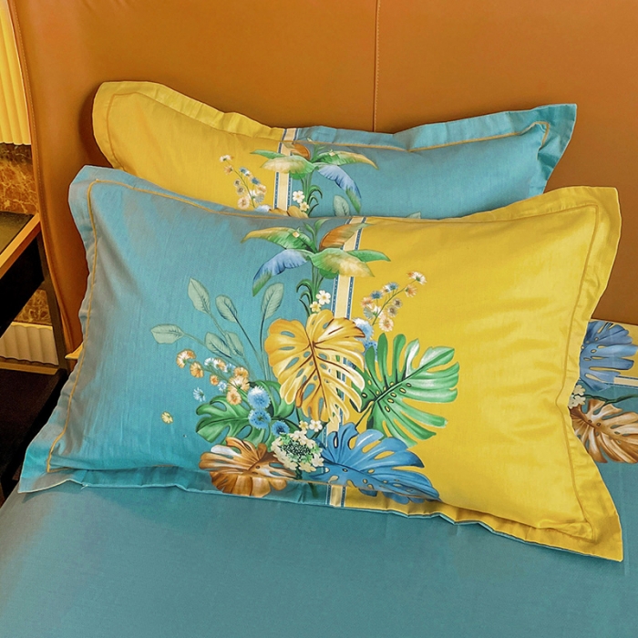 91家纺网 家纺一手货源 找家纺 金爱家 2023新款大版13372全棉花卉系列四件套 仲夏叶语