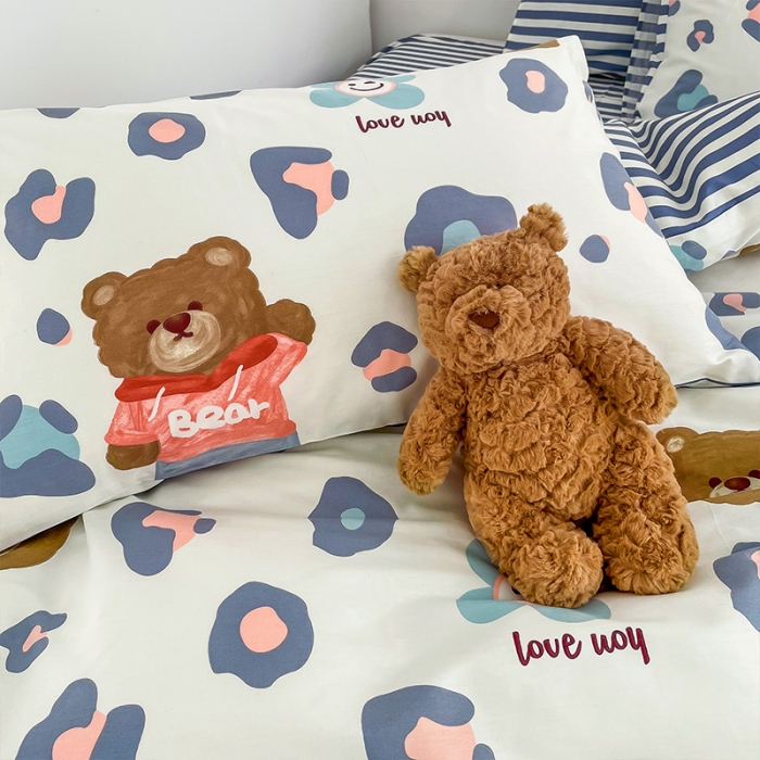 91家纺网 家纺一手货源 找家纺 安哆啦 2022春夏新款13372全棉四件套 豹纹熊