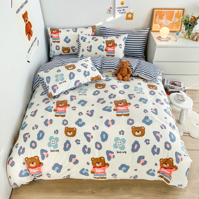 91家纺网 家纺一手货源 找家纺 安哆啦 2022春夏新款13372全棉四件套 豹纹熊