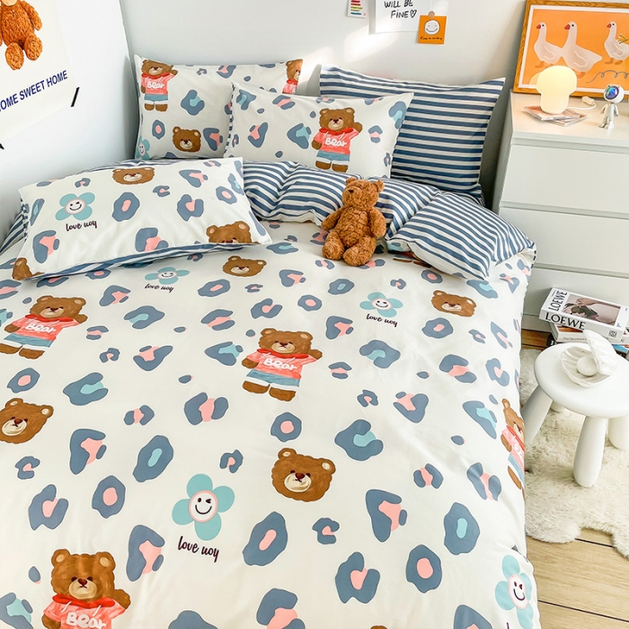 91家纺网 家纺一手货源 找家纺 安哆啦 2022春夏新款13372全棉四件套 豹纹熊