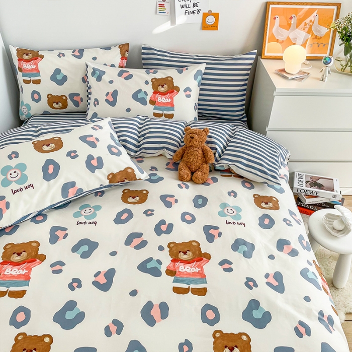 91家纺网 家纺一手货源 找家纺 安哆啦 2022春夏新款13372全棉四件套 豹纹熊