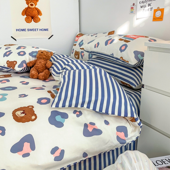 91家纺网 家纺一手货源 找家纺 安哆啦 2022春夏新款13372全棉四件套 豹纹熊