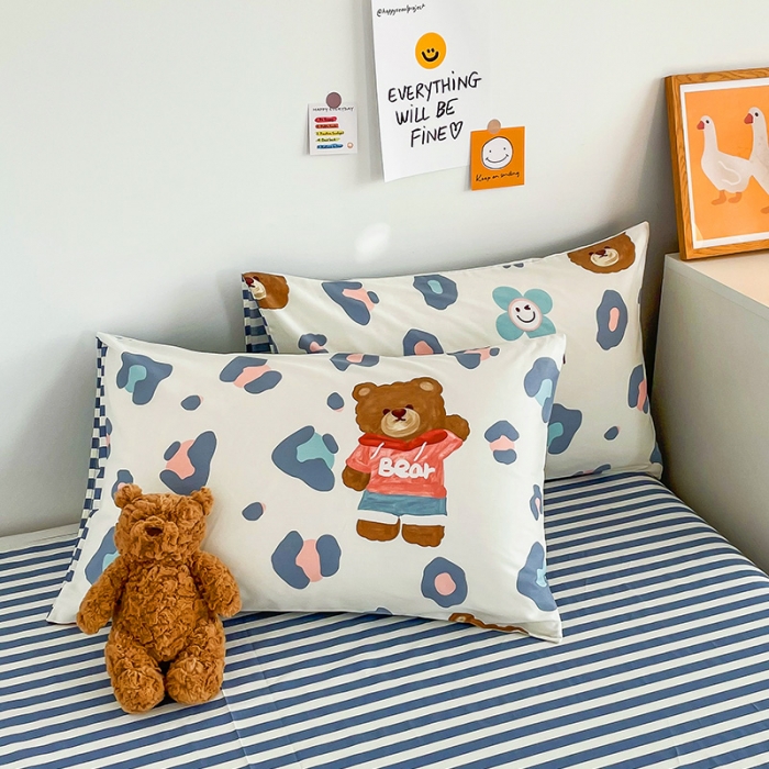 91家纺网 家纺一手货源 找家纺 安哆啦 2022春夏新款13372全棉四件套 豹纹熊