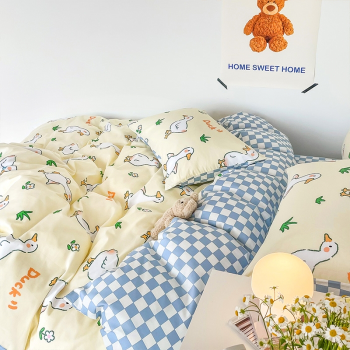 91家纺网 家纺一手货源 找家纺 安哆啦 2022春夏新款13372全棉四件套 呆萌鸭