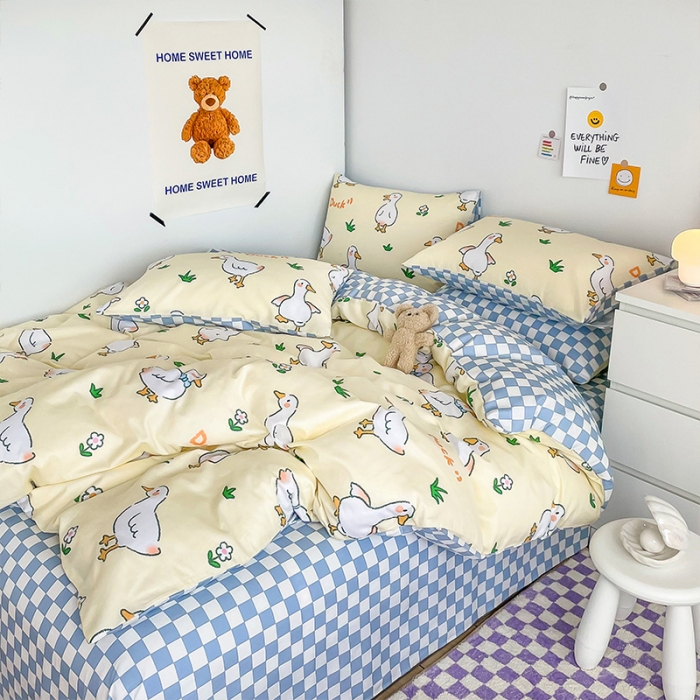 91家纺网 家纺一手货源 找家纺 安哆啦 2022春夏新款13372全棉四件套 呆萌鸭