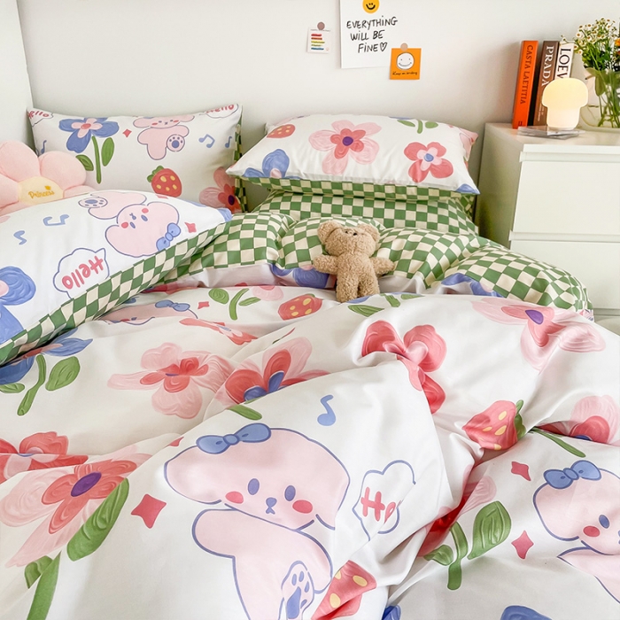 91家纺网 家纺一手货源 找家纺 安哆啦 2022春夏新款13372全棉四件套 花间徜徉