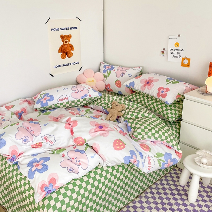 91家纺网 家纺一手货源 找家纺 安哆啦 2022春夏新款13372全棉四件套 花间徜徉