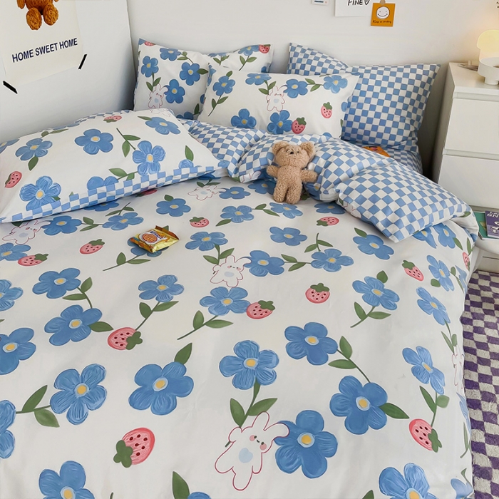 91家纺网 家纺一手货源 找家纺 安哆啦 2022春夏新款13372全棉四件套 蓝色心情