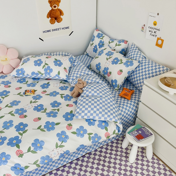 91家纺网 家纺一手货源 找家纺 安哆啦 2022春夏新款13372全棉四件套 蓝色心情