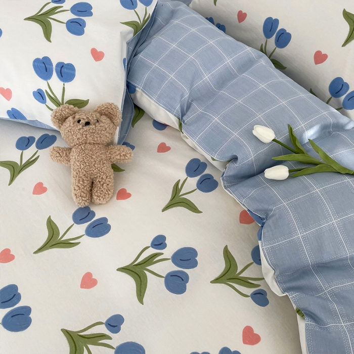 91家纺网 家纺一手货源 找家纺 安哆啦 2022春夏新款13372全棉四件套 蓝色郁金香