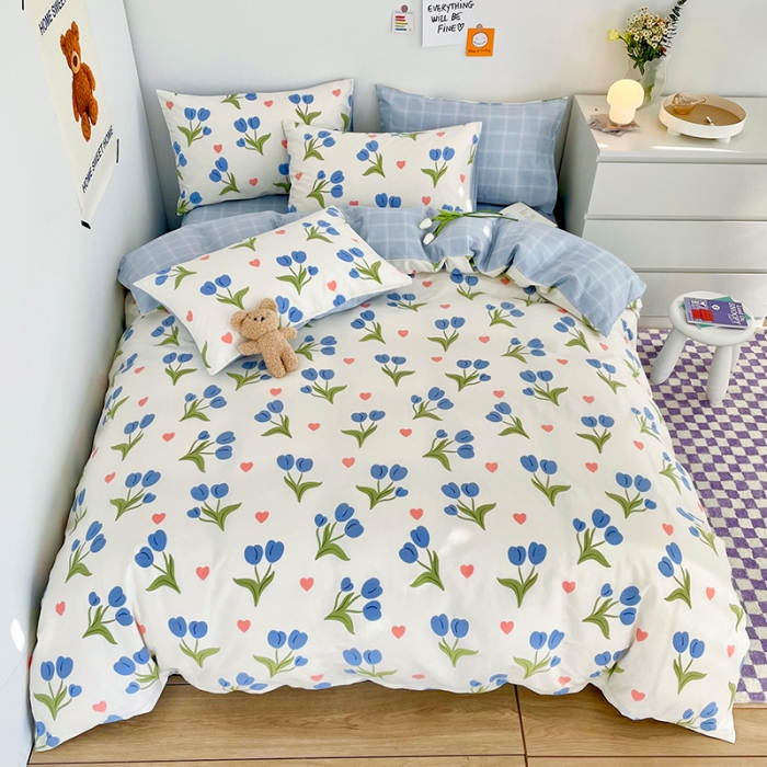 91家纺网 家纺一手货源 找家纺 安哆啦 2022春夏新款13372全棉四件套 蓝色郁金香