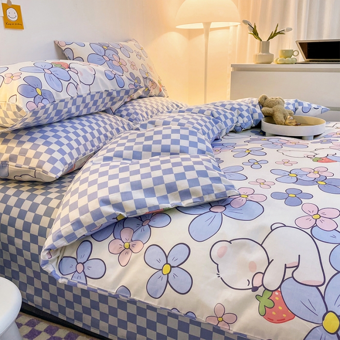 91家纺网 家纺一手货源 找家纺 安哆啦 2022春夏新款13372全棉四件套 洛丽熊