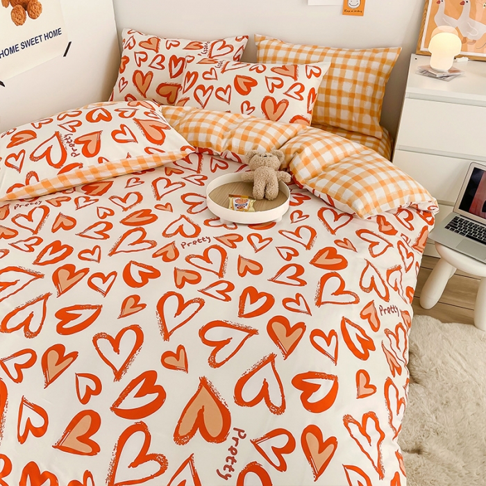 91家纺网 家纺一手货源 找家纺 安哆啦 2022春夏新款13372全棉四件套 美心桔