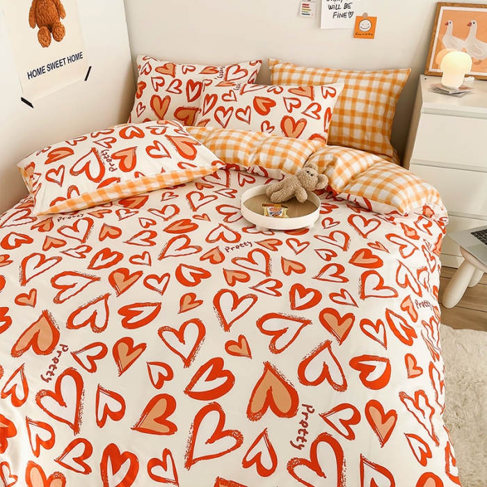 91家纺网 家纺一手货源 找家纺 安哆啦 2022春夏新款13372全棉四件套 美心桔