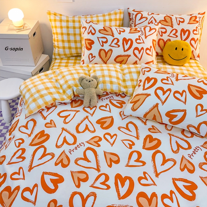 91家纺网 家纺一手货源 找家纺 安哆啦 2022春夏新款13372全棉四件套 美心桔