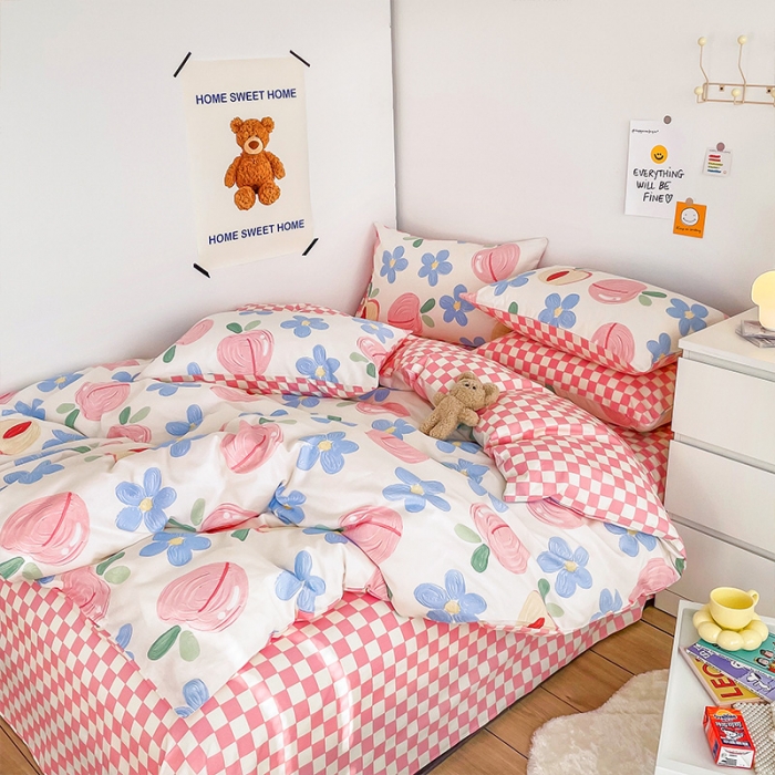 91家纺网 家纺一手货源 找家纺 安哆啦 2022春夏新款13372全棉四件套 蜜桃格格