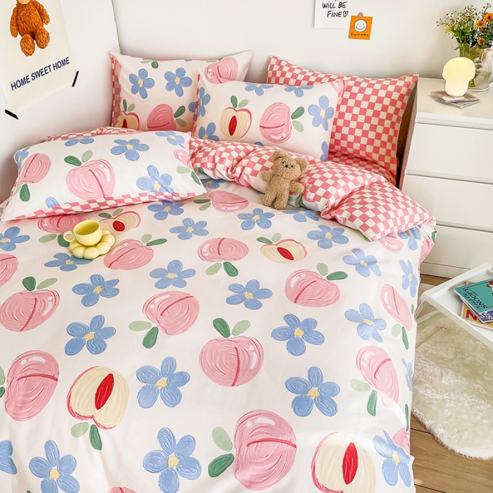 91家纺网 家纺一手货源 找家纺 安哆啦 2022春夏新款13372全棉四件套 蜜桃格格