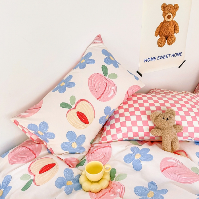 91家纺网 家纺一手货源 找家纺 安哆啦 2022春夏新款13372全棉四件套 蜜桃格格