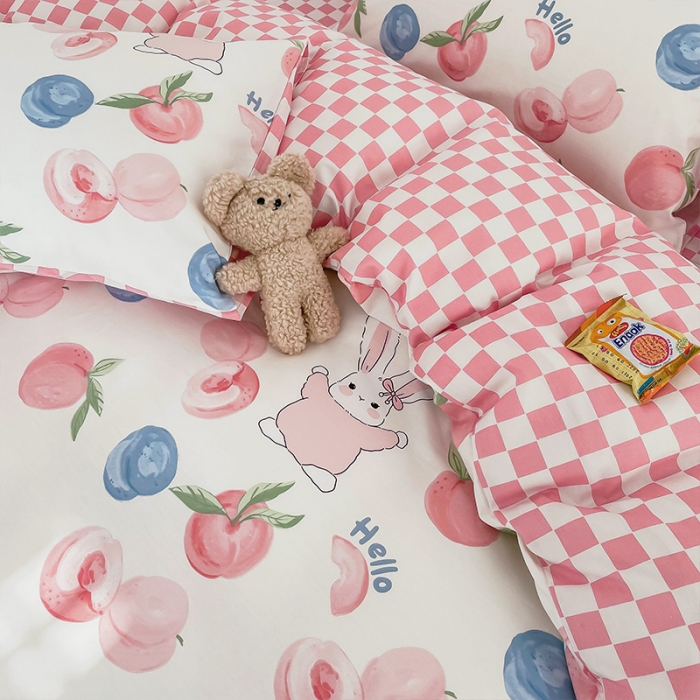 91家纺网 家纺一手货源 找家纺 安哆啦 2022春夏新款13372全棉四件套 蜜桃兔