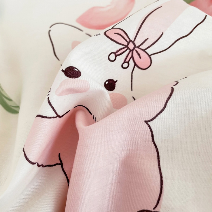 91家纺网 家纺一手货源 找家纺 安哆啦 2022春夏新款13372全棉四件套 蜜桃兔