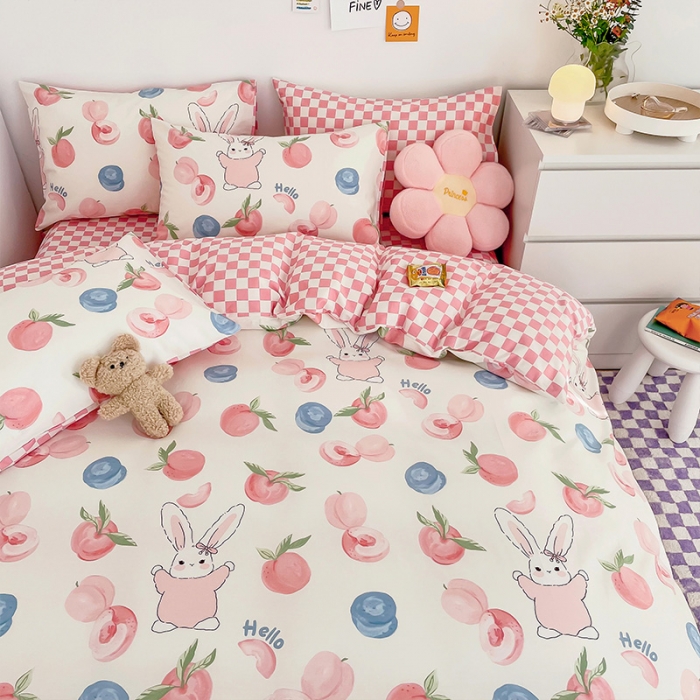 91家纺网 家纺一手货源 找家纺 安哆啦 2022春夏新款13372全棉四件套 蜜桃兔