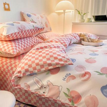安哆啦 2022春夏新款13372全棉四件套 蜜桃兔