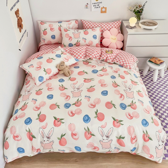 91家纺网 家纺一手货源 找家纺 安哆啦 2022春夏新款13372全棉四件套 蜜桃兔