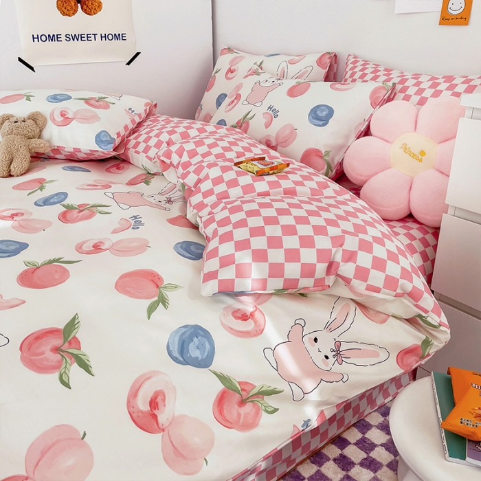 91家纺网 家纺一手货源 找家纺 安哆啦 2022春夏新款13372全棉四件套 蜜桃兔