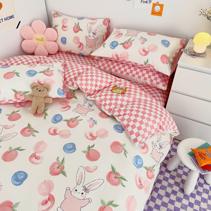 91家纺网 家纺一手货源 找家纺 安哆啦 2022春夏新款13372全棉四件套 蜜桃兔