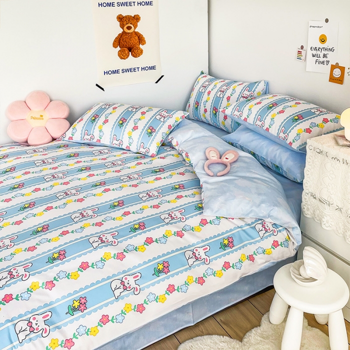 91家纺网 家纺一手货源 找家纺 安哆啦 2022春夏新款13372全棉四件套 奶糖小兔