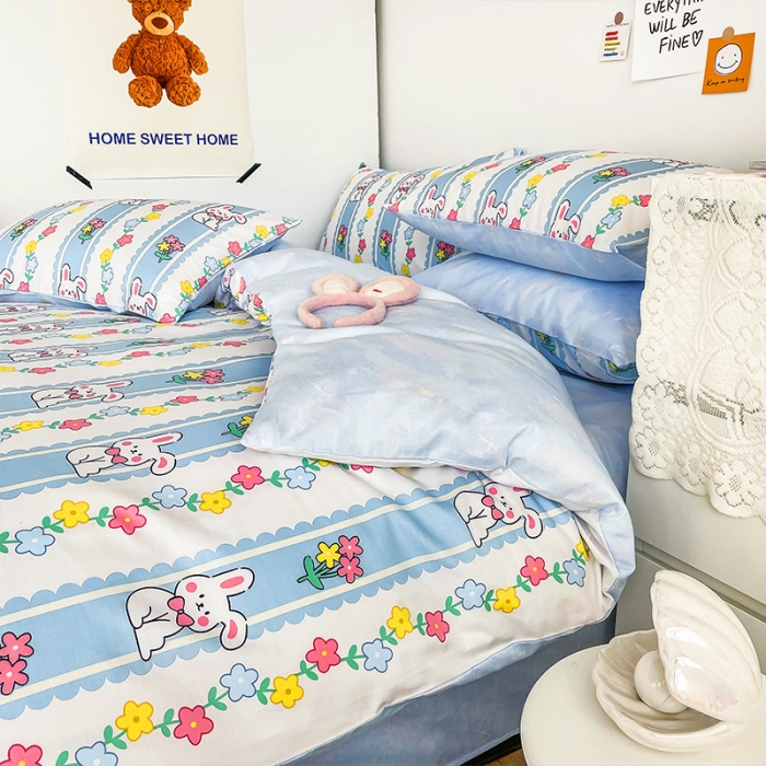 91家纺网 家纺一手货源 找家纺 安哆啦 2022春夏新款13372全棉四件套 奶糖小兔