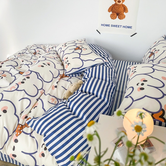 91家纺网 家纺一手货源 找家纺 安哆啦 2022春夏新款13372全棉四件套 奶味小白