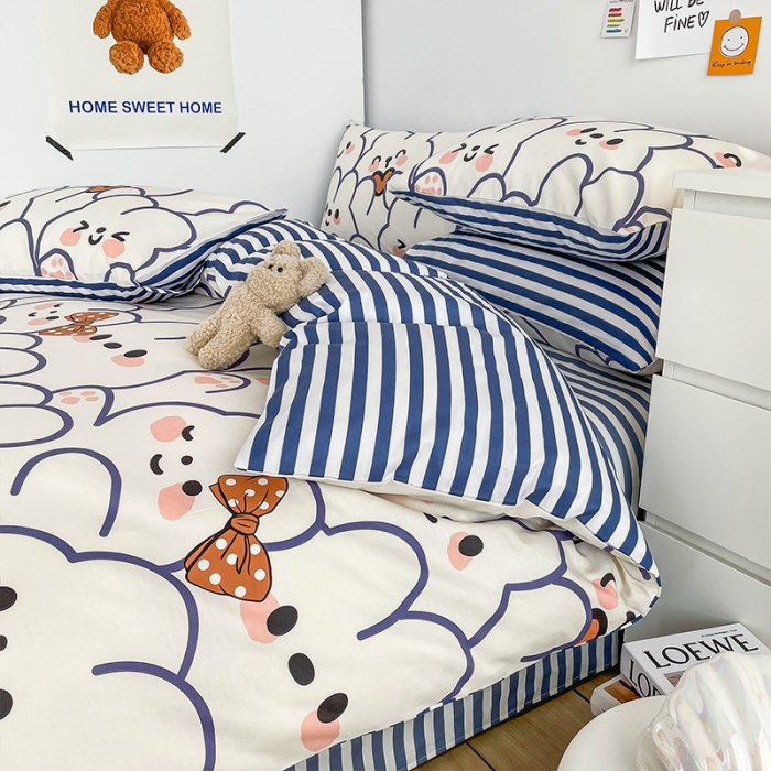 91家纺网 家纺一手货源 找家纺 安哆啦 2022春夏新款13372全棉四件套 奶味小白