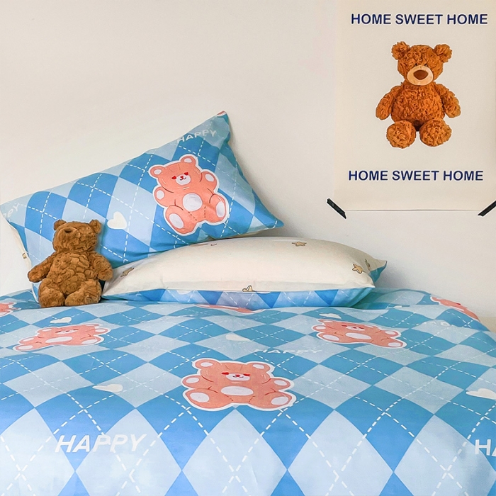 91家纺网 家纺一手货源 找家纺 安哆啦 2022春夏新款13372全棉四件套 牛奶贝贝