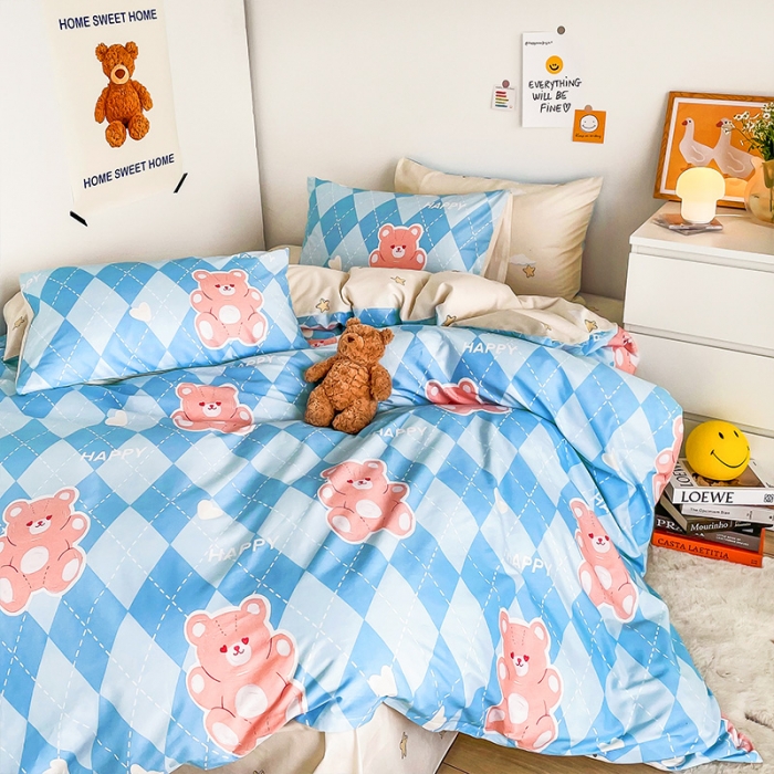 91家纺网 家纺一手货源 找家纺 安哆啦 2022春夏新款13372全棉四件套 牛奶贝贝