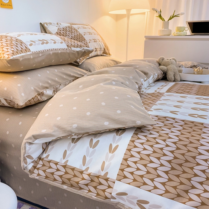 91家纺网 家纺一手货源 找家纺 安哆啦 2022春夏新款13372全棉四件套 瓦尔登.咖