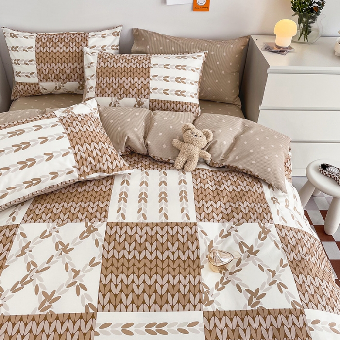 91家纺网 家纺一手货源 找家纺 安哆啦 2022春夏新款13372全棉四件套 瓦尔登.咖