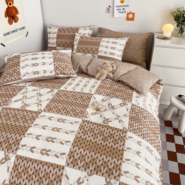 91家纺网 家纺一手货源 找家纺 安哆啦 2022春夏新款13372全棉四件套 瓦尔登.咖