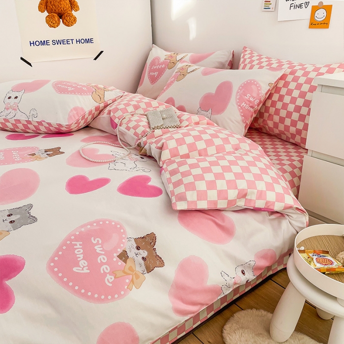 91家纺网 家纺一手货源 找家纺 安哆啦 2022春夏新款13372全棉四件套 小甜猫