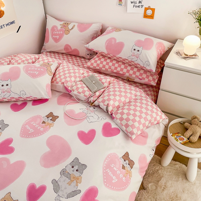 91家纺网 家纺一手货源 找家纺 安哆啦 2022春夏新款13372全棉四件套 小甜猫